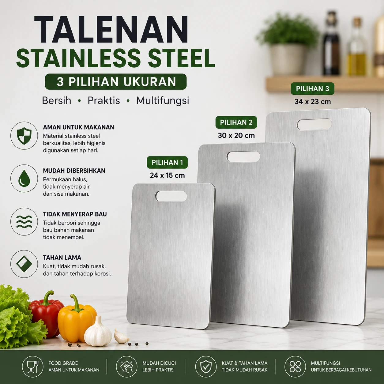 Pilihan ukuran talenan stainless steel